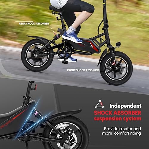 Miniatura 4 de Bicicleta eléctrica para adultos, bicicleta eléctrica plegable de 14 pulgadas, 350 W, 36 V, 6 AH, batería con amortiguador de golpes, bicicleta