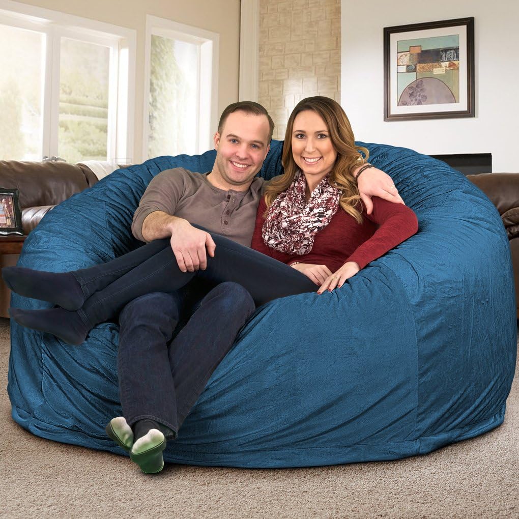 ULTIMATE SACK 6000 (6 Ft.) Bean Bag Chair: Giant Foam-Filled Furniture - Machine Washable Covers, Durable Inner Liner, 100% Virgin Foam. Comfy Bean Bag Chair. (Cloud, Fur)