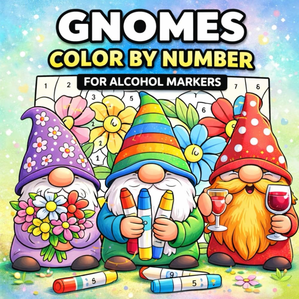 Gnomes Color By Number for Alcohol Markers: Large Print Designs for Adults and Teens