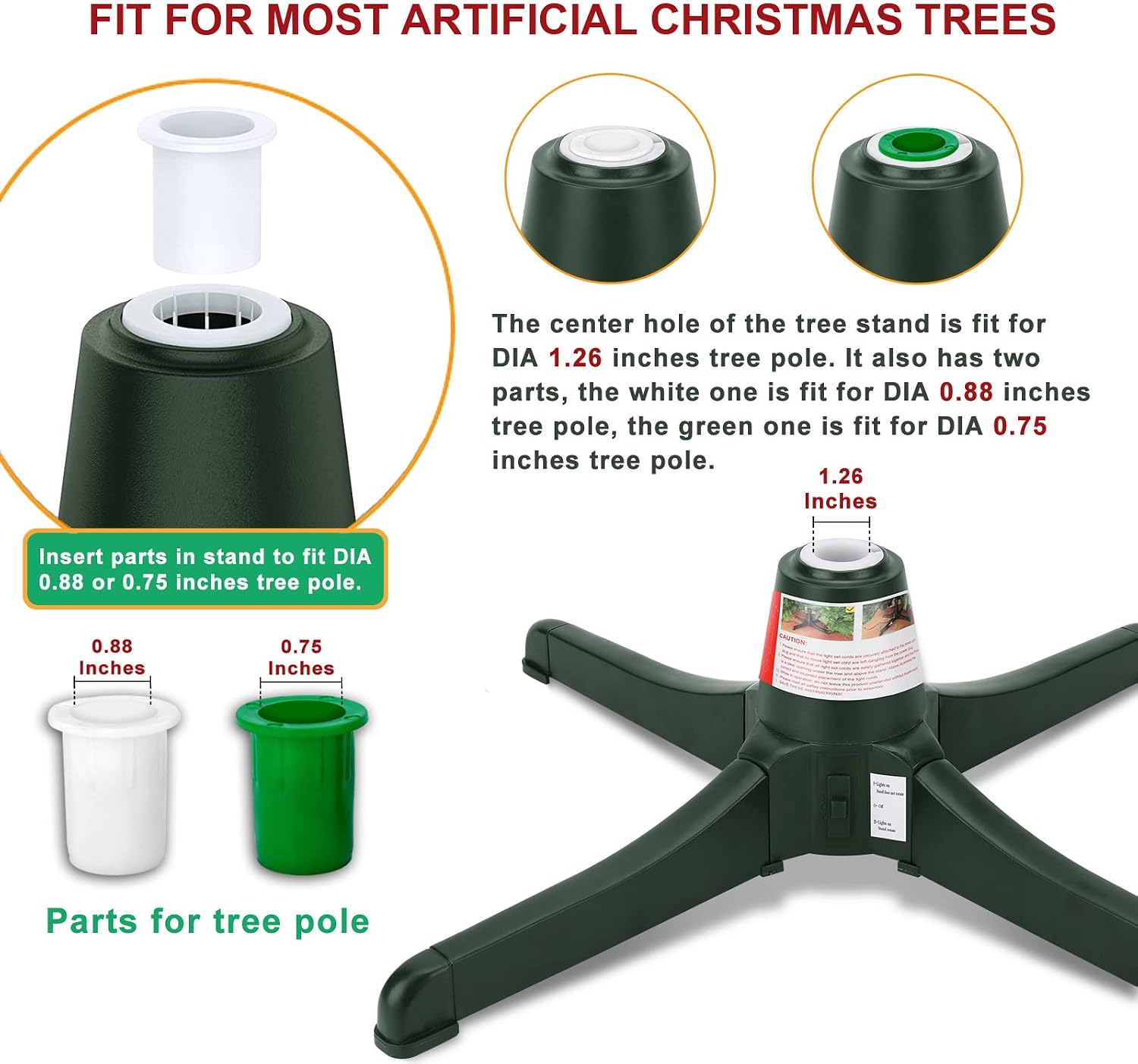 GREATDAY Rotating Tree Stand,360-Degree rotating christmas tree stand,Up to 7.5ft and 80 pounds Artificial Tree,With 3 settings trunk diameter