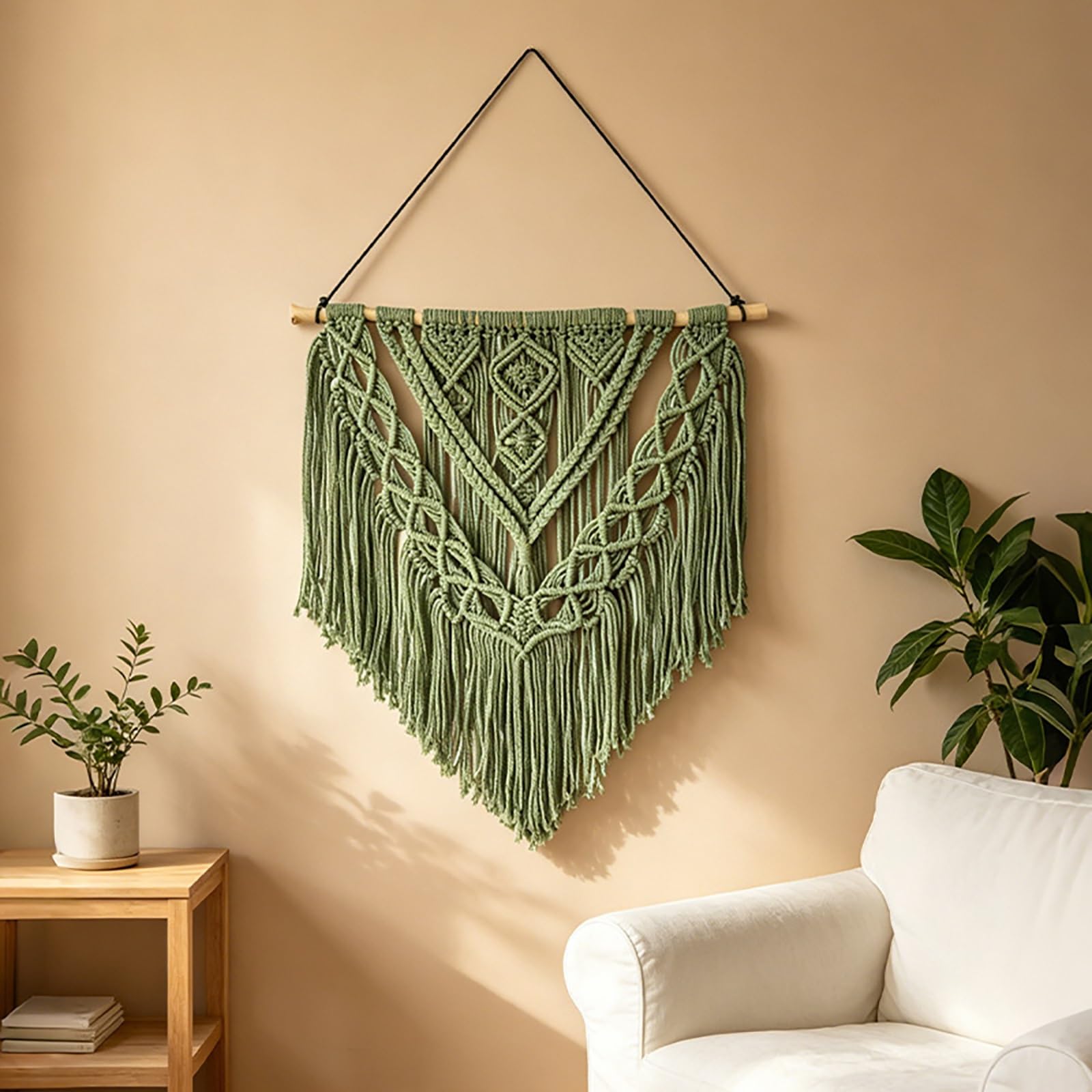 TaLcuS Boho Macrame Leaf Wall Hanging – Handmade Woven Feather Tapestry with Tassels, Bohemian Wall Art for Bedroom, Living Room, Apartment, Nursery ﻿(A2)