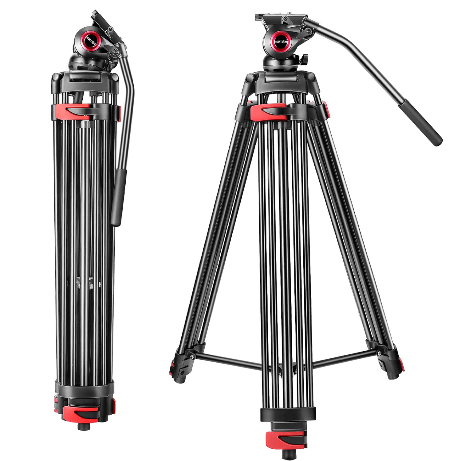 MACTREM 80 Inche Video Tripod, Fluid Head Professional Heavy Duty Aluminum Tripod, 360 Degree with Carry Bag, DSLR Camcorder Camera,(9.8Lb Load 33Lb)