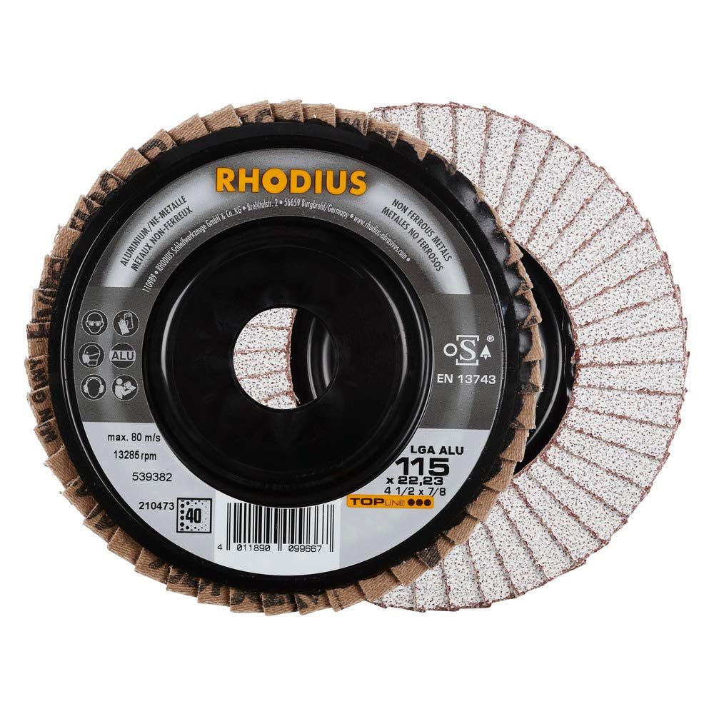 RHODIUS LGA ALU Lot de 10 disques à lamelles Ø 125 K60 pour aluminium, métaux non ferreux, bois