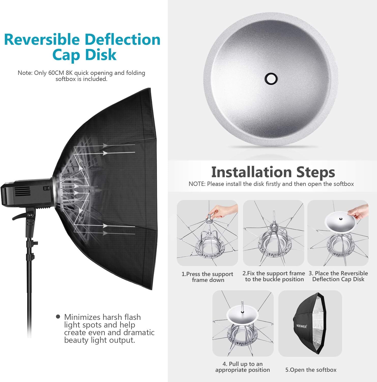 New Deal Neewer 24 Inches Octagon Quick Collapsible Softbox with Bowens Mount, Removable Diffusers and Grid, Quick Folding Softbox with Carrying Bag for Photography Studio Speedlite Flash and Monolight
