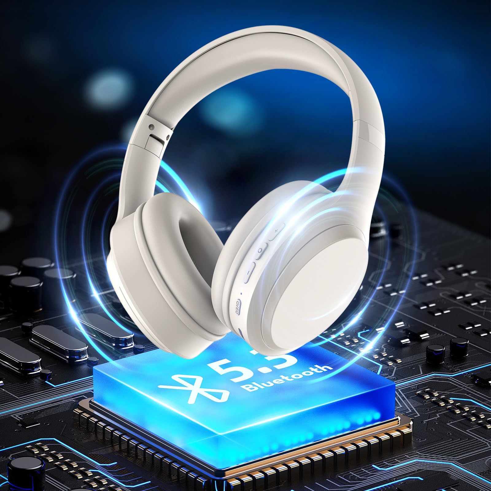 5.3 Casque sans fil Bluetooth avec microphone intégré, autonomie de 82 heures, prise en charge de l'audio haute résolution, coussinets confortables, pliables et respirants, compatible avec les télépho