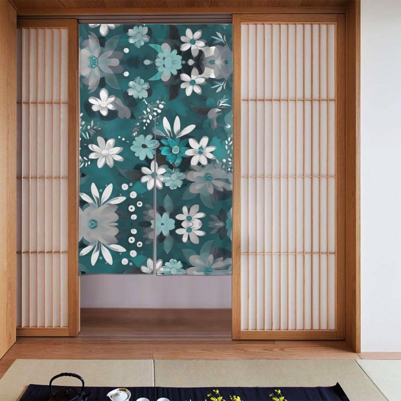 Rideaux occultants 142x86 cm BROLEO Decora lot de 2 rideau floral bleu sarcelle chambre