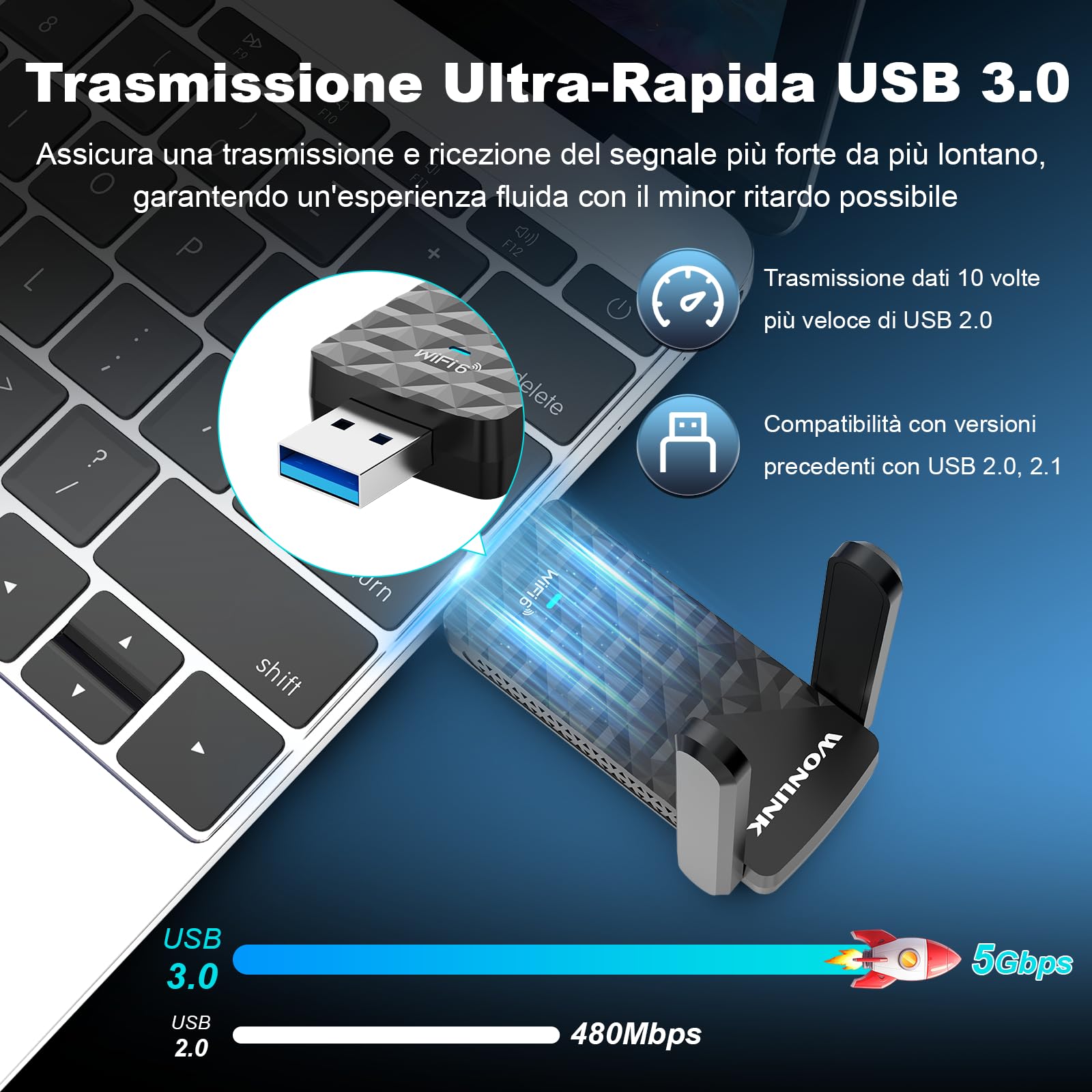 Clé WiFi 6 USB, AX1800, Adaptateur sans Fil XLIT-1602-1