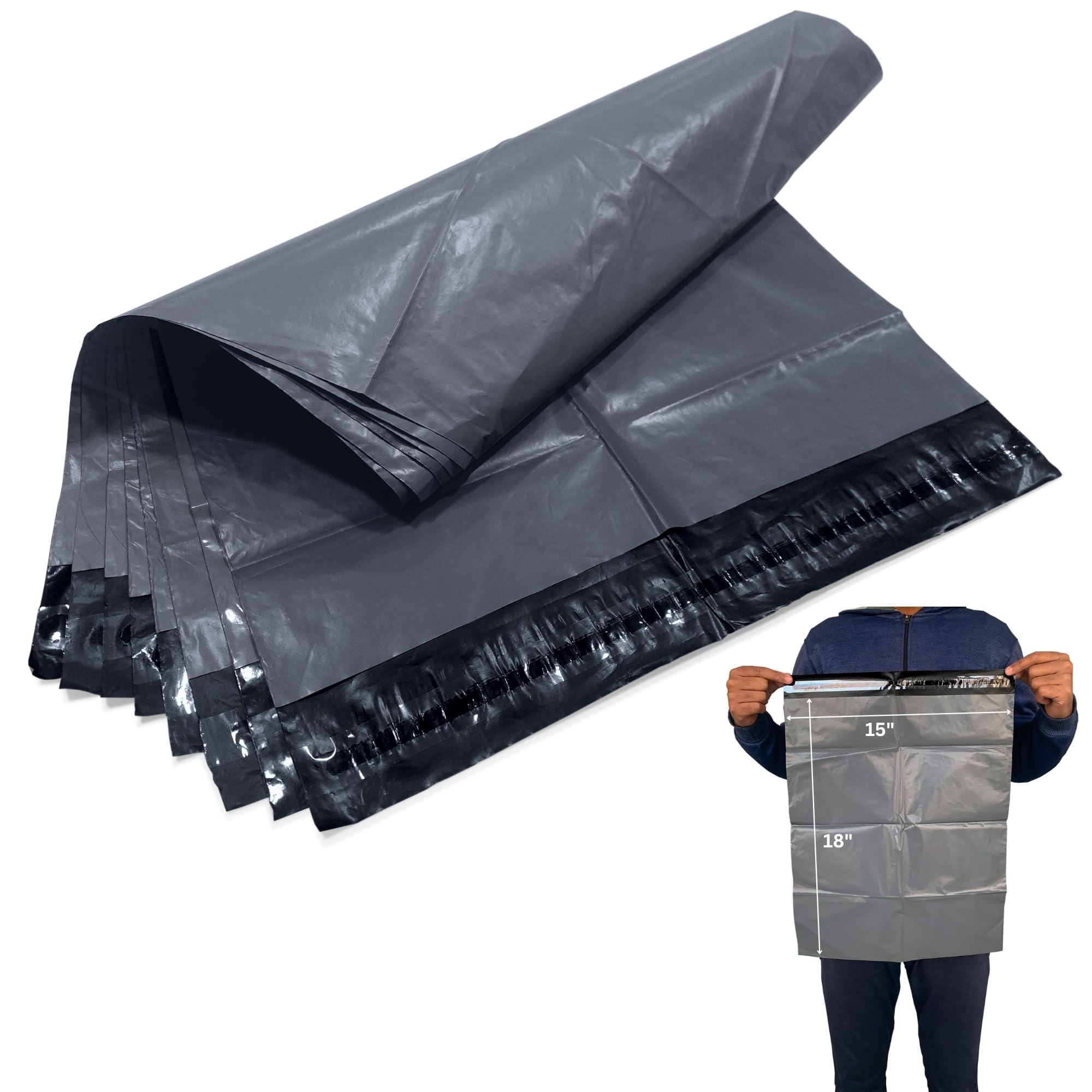 JeeJaan® 100 Grey Mailing Bags 15" x 18" - (381x 457mm) Grey Poly Mailers Postage Bags Strong Recyclable Poly Mailers Water-Proof & Tear-Resistance Postage Bags for Envelope & Courier Shipping
