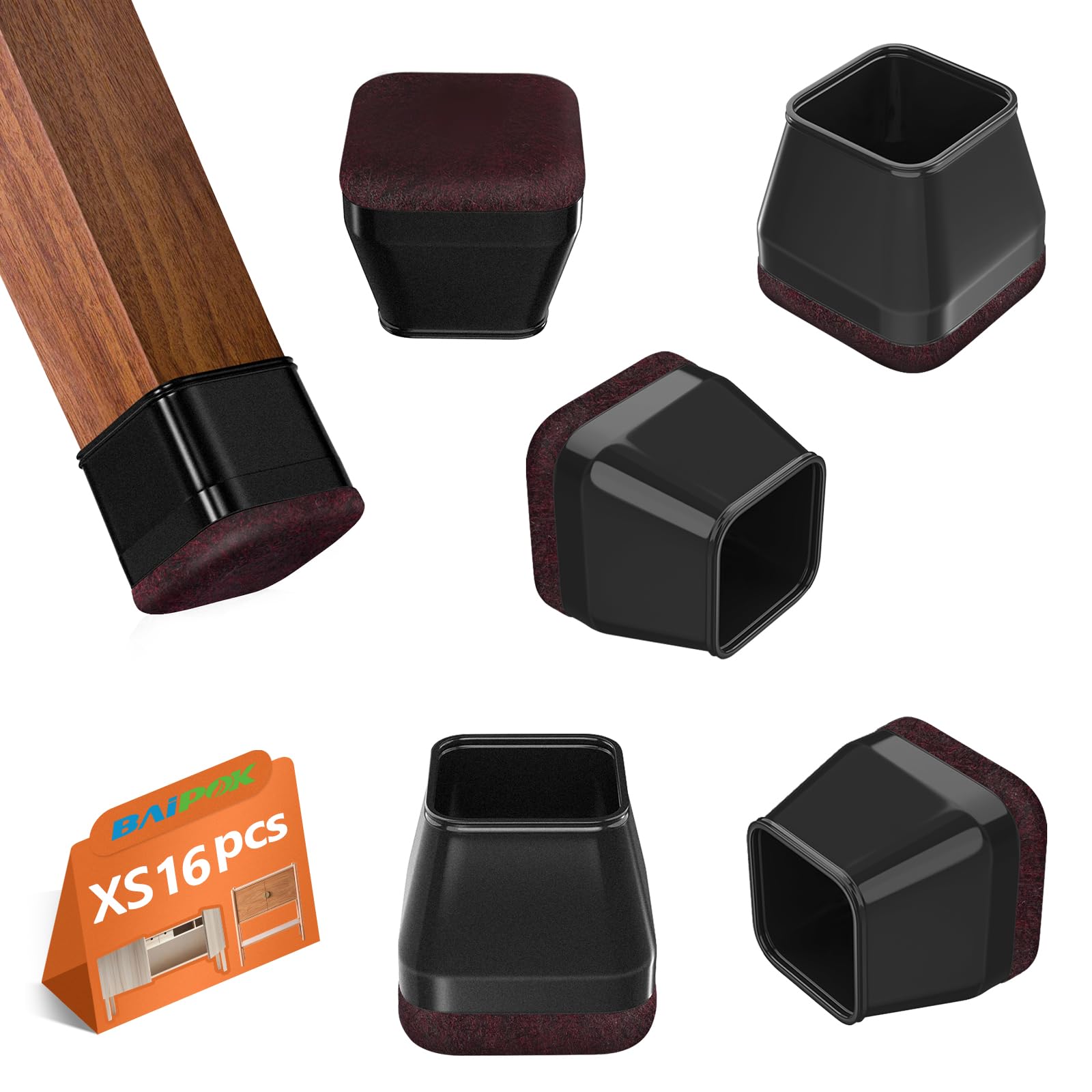 BAIPOK - 16 protectores cuadrados para patas de silla, fundas de silicona para patas de sillas para suelos de madera dura, protectores de patas de muebles, almohadillas para patas de sillas con