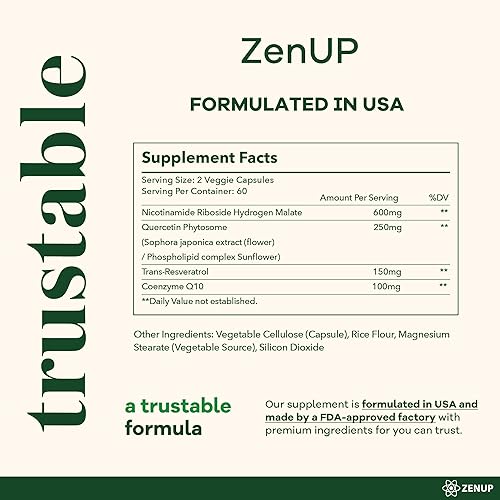 Miniatura 6 de ZenUP Suplemento NAD+  1100 mg ribósido liposomal de nicotinamida con resveratrol y quercetina  Anti-envejecimiento, energía celular, enfoque mental