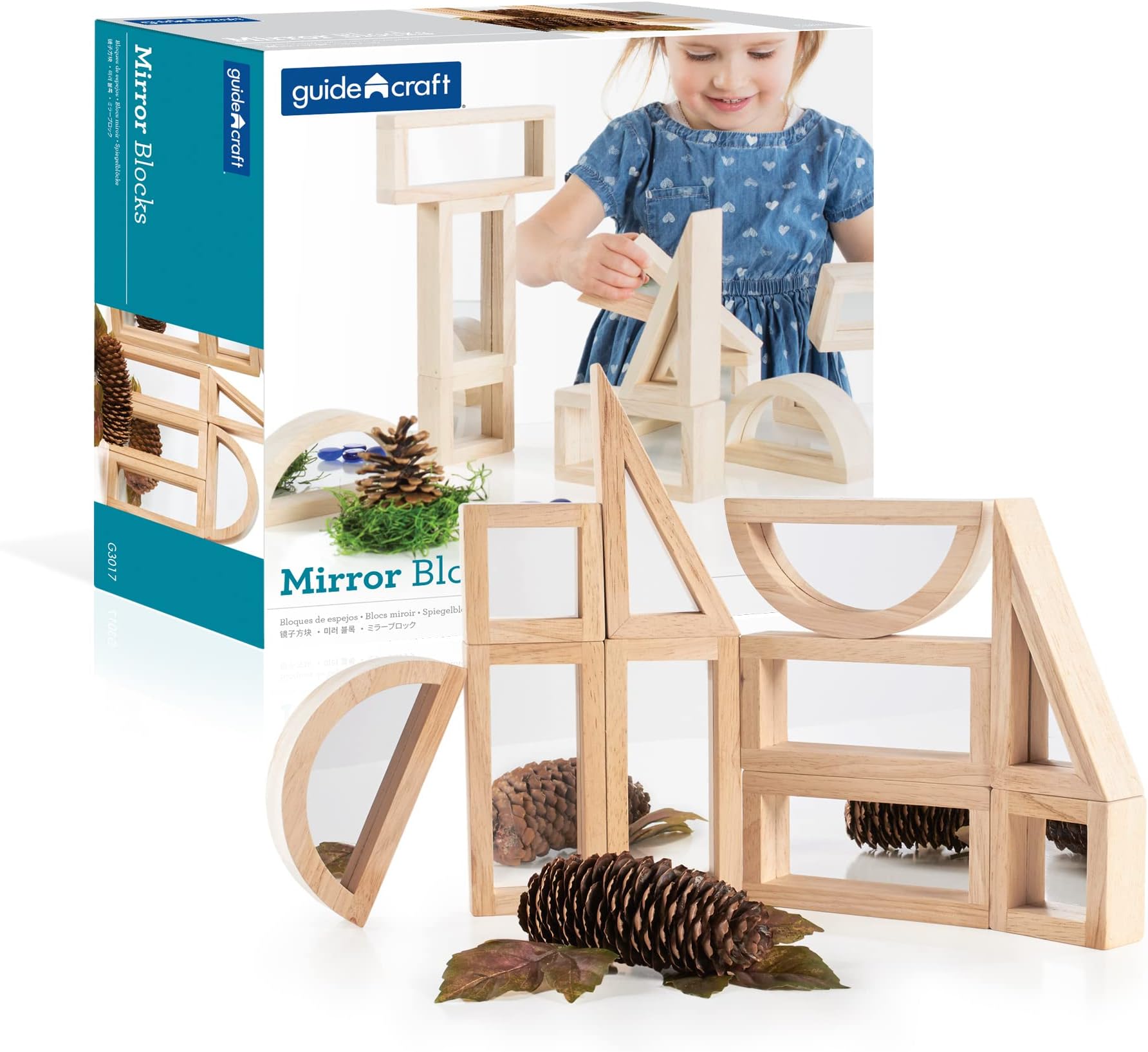 Guidecraft Mirror Blocks Set - 10 Pcs. Kids Learning & Educational Toys, Stacking Blocks, Block Play Accessory Set, Reflection Toy for Toddlers