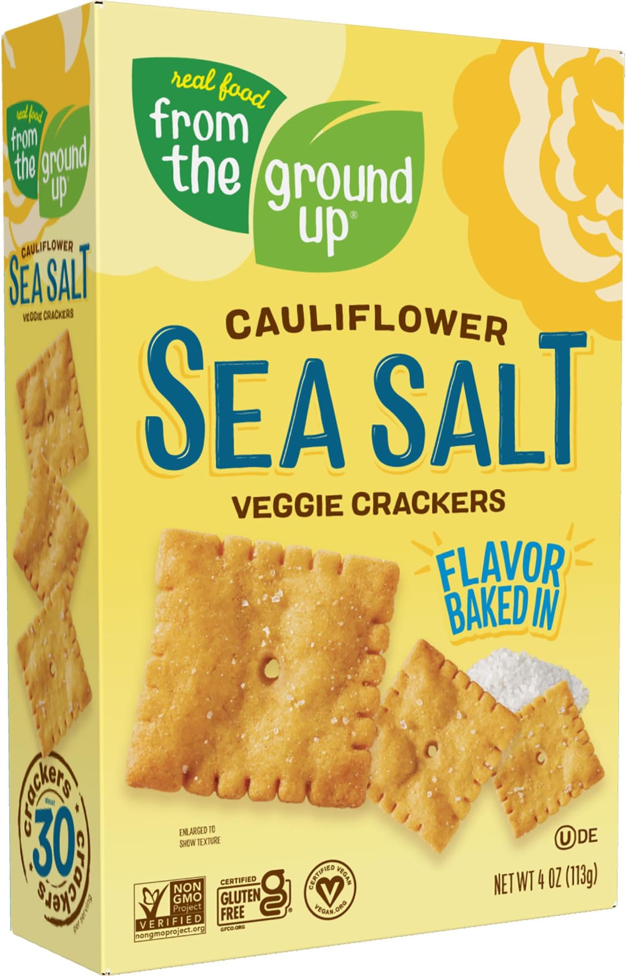 Real Food From the Ground Up Cauliflower Sea Salt Crackers (Pack of 6)