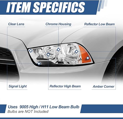 Miniatura 2 de Auto Dynasty Modelo halógeno conjunto de faros delanteros de estilo de fábrica compatible con Dodge Charger 11-14, lado del conductor y del