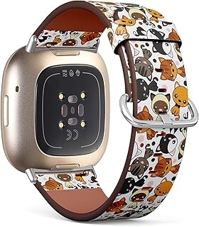 Compatible with Fitbit Fitbit Sense/Versa 3 Patterned Leather Replacement Band (Cute Pattern of adorable kitten cats)