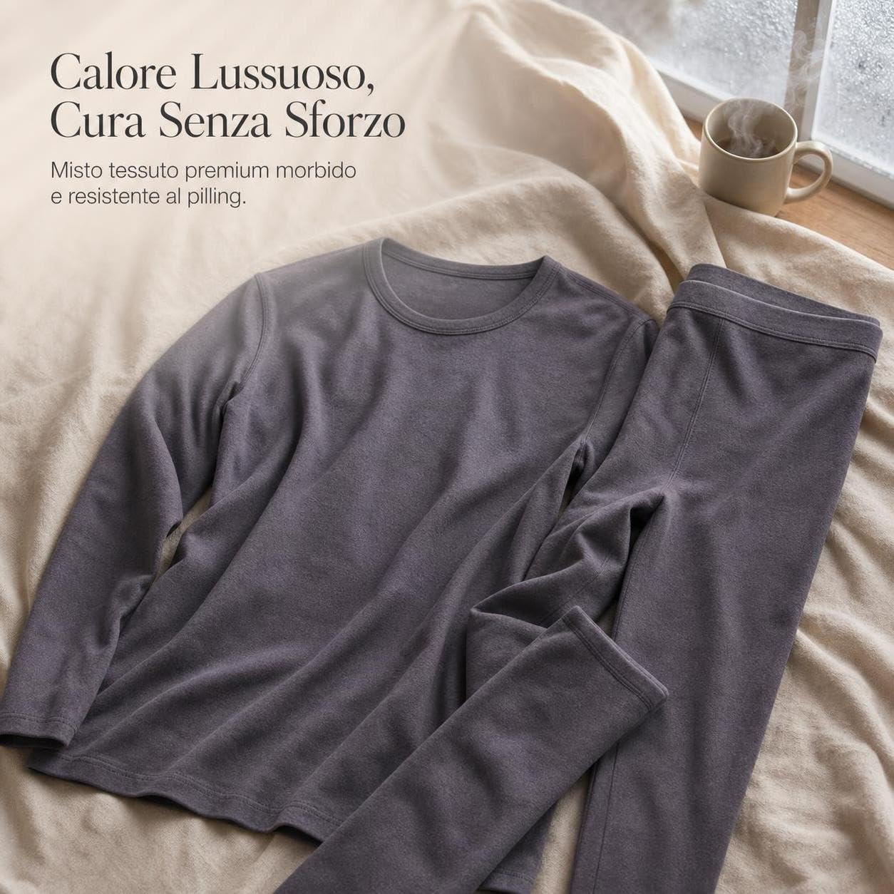 Set Termico Uomo Base Layer Seamless, modal, antibatterico 10A, antistatico, riscaldante, anti-pilling, seta, cotone, per Campeggio