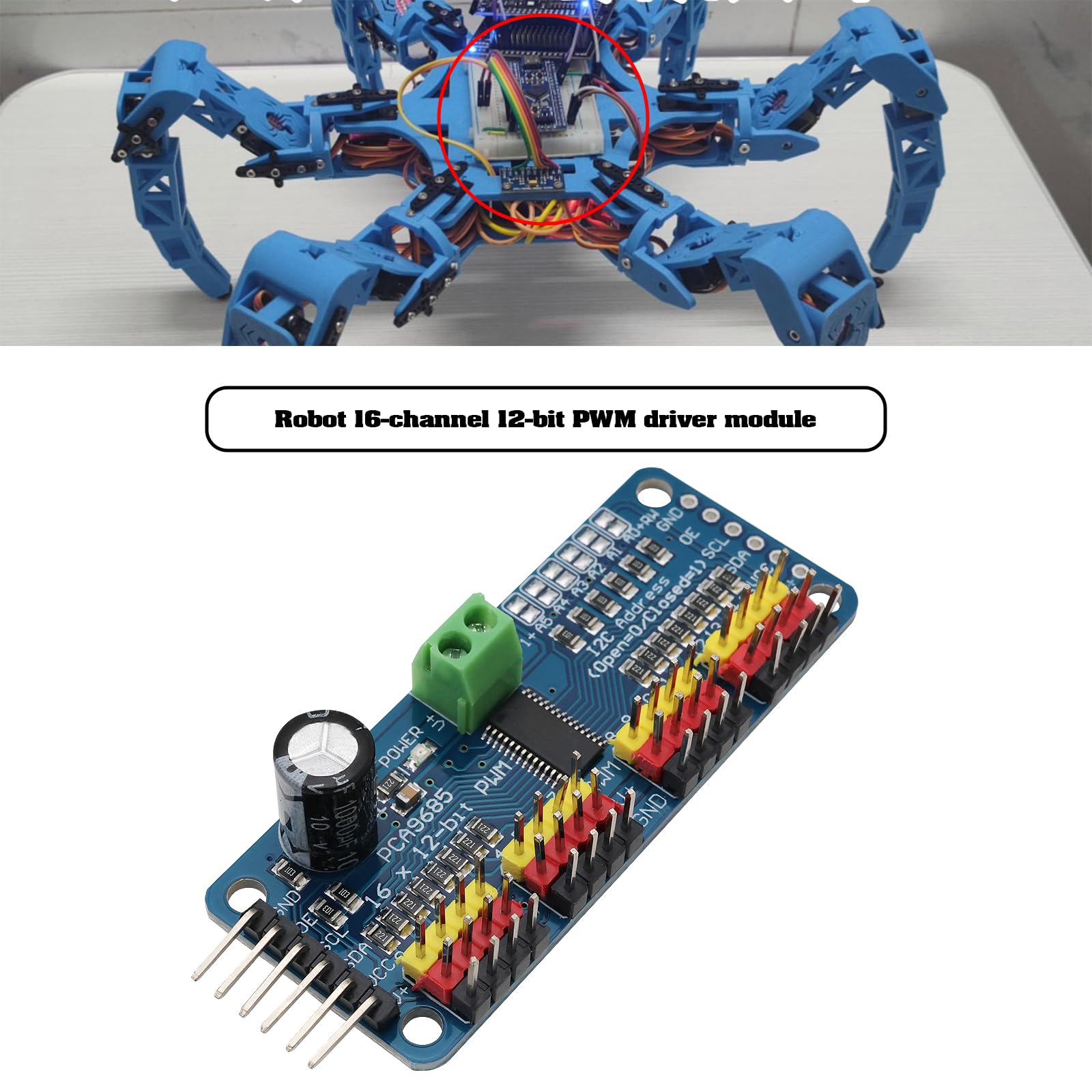 Kiro&Seeu Lot de 2 pilotes de servomoteur PCA9685 PWM I2C IIC 12 bits 16 canaux compatibles avec robot Servo Ar-duino