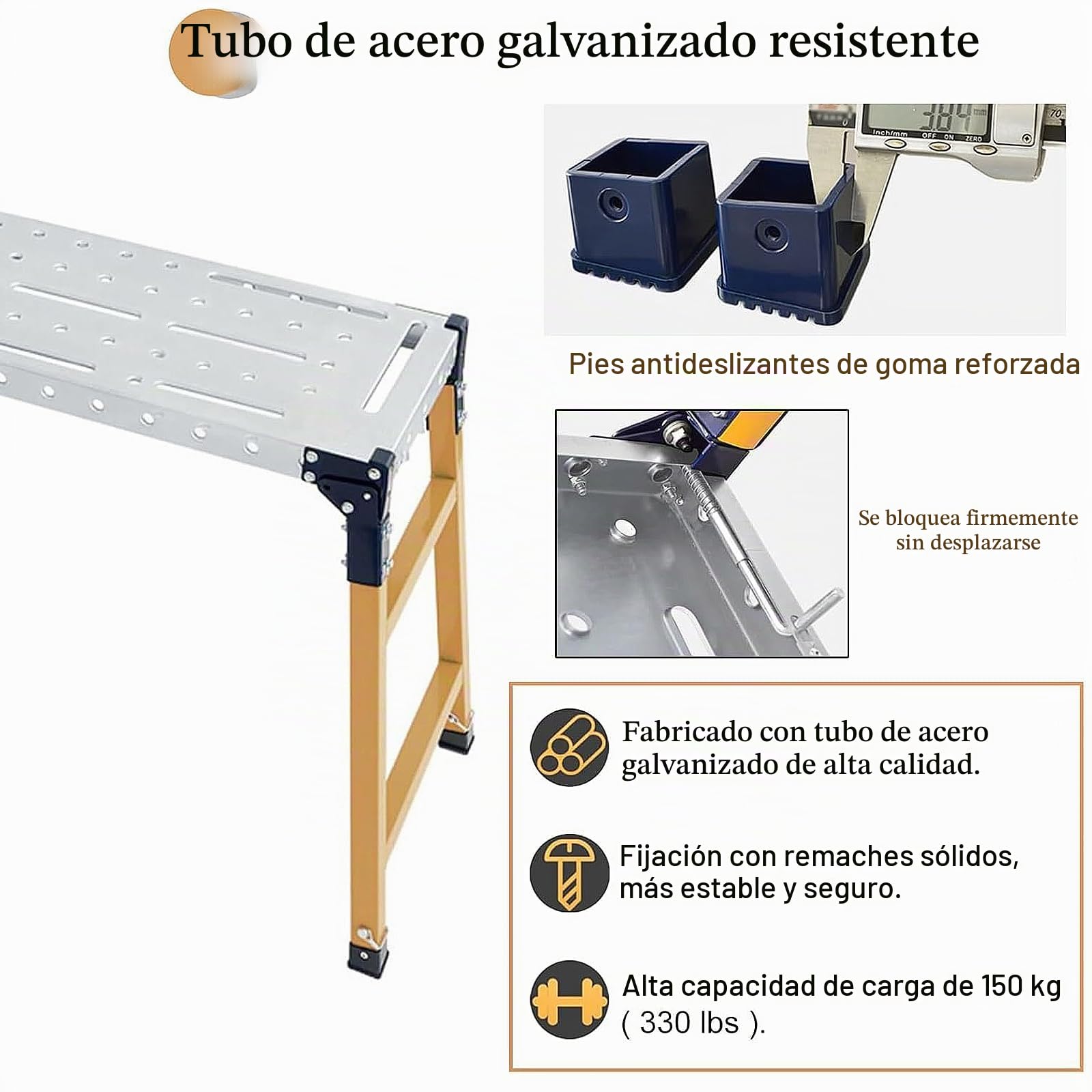 140cm Plataforma de Trabajo Portátil Multifuncional, plataforma de trabajo plegable, Plataforma de Trabajo Ajustable, Andamio de Aluminio Resistente