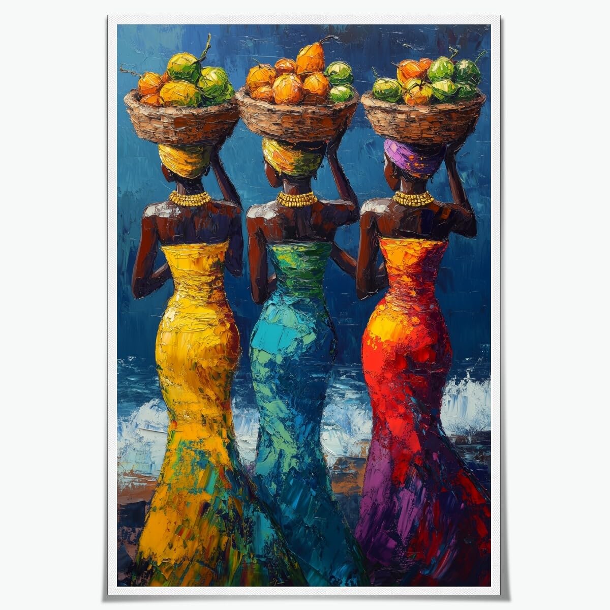 Three African Woman Dressing Traditional Clothing Poster Black Women Wall Art Black Girl Canvas Print Afrocentric Symbols Painting Cultural Wall Decor