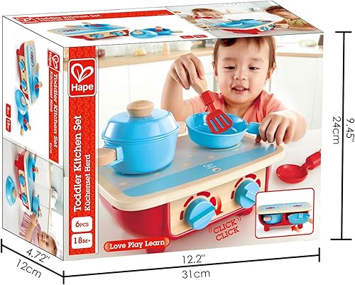 Miniatura 6 de Hape Juego de cocina para niños pequeños | Juego de cocina de madera de 6 piezas, juego de cocina con estufa de juguete, sartén, cuchara, espátula