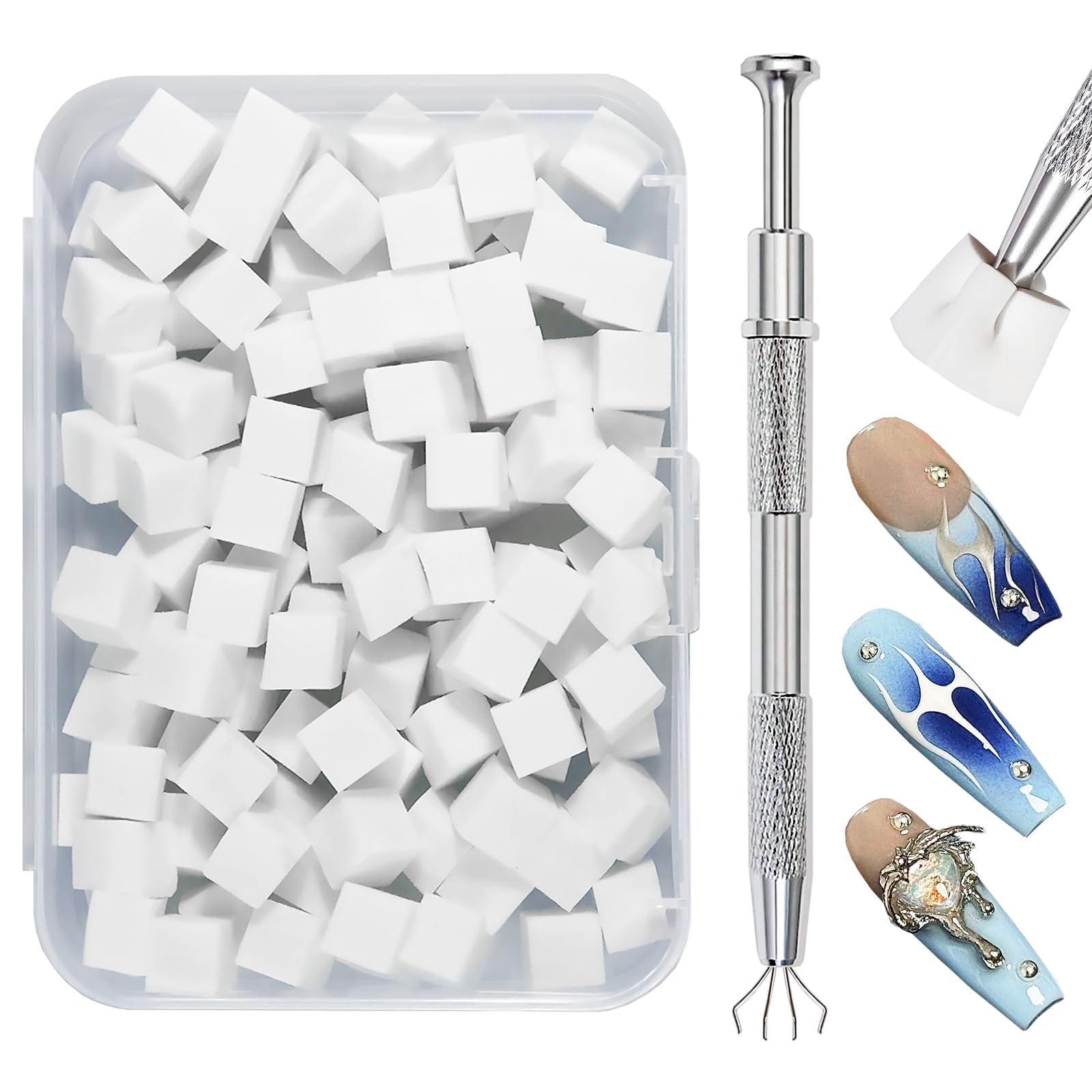 Qufiiry 100 PCS Nail Art Éponge dégradé, Avec Pince Métallique,Eponge Babyboomer Ongle,Utilisé pour Vréer une Variété de Motifs D'art de L'ongle Dégradés