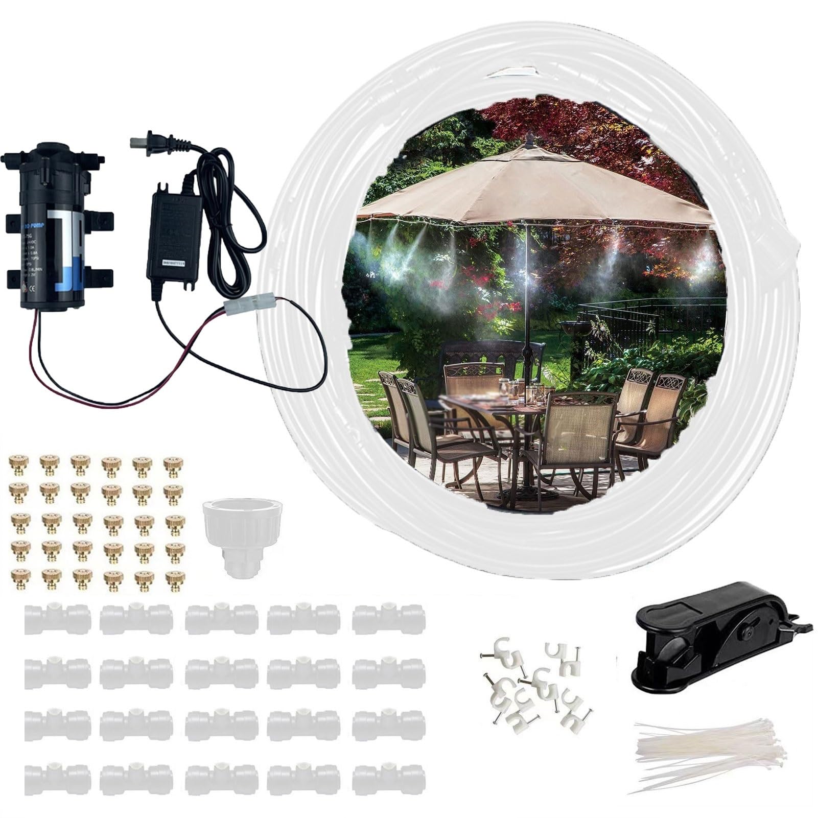 Sisteme de riego de jardín con Boquilla & bomba, kit de niebla de ventilador para exteriores, Kit Nebulizador Terraza Jardín, Kit Nebulizador Terraza, para Jardín Terraza Invernadero ( Size : 20M(65.6