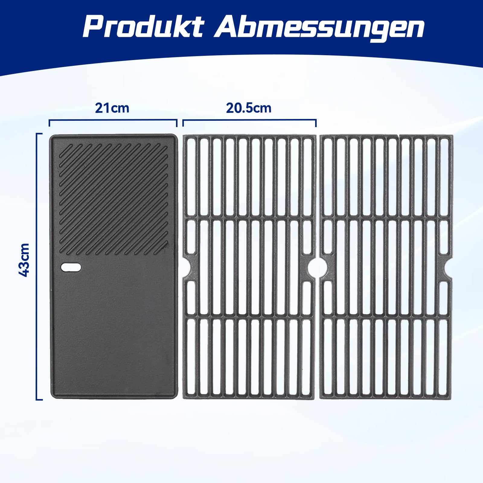 Gusseisen Grillrost & Grillplatte für Enders Boston 3, Enders Monroe Pro 3, Colorado 3, Charbroil, Landmann Triton 3 & 4, Barbecook Siesta 310 Gasgrill Zubehör, 43 x 63CM