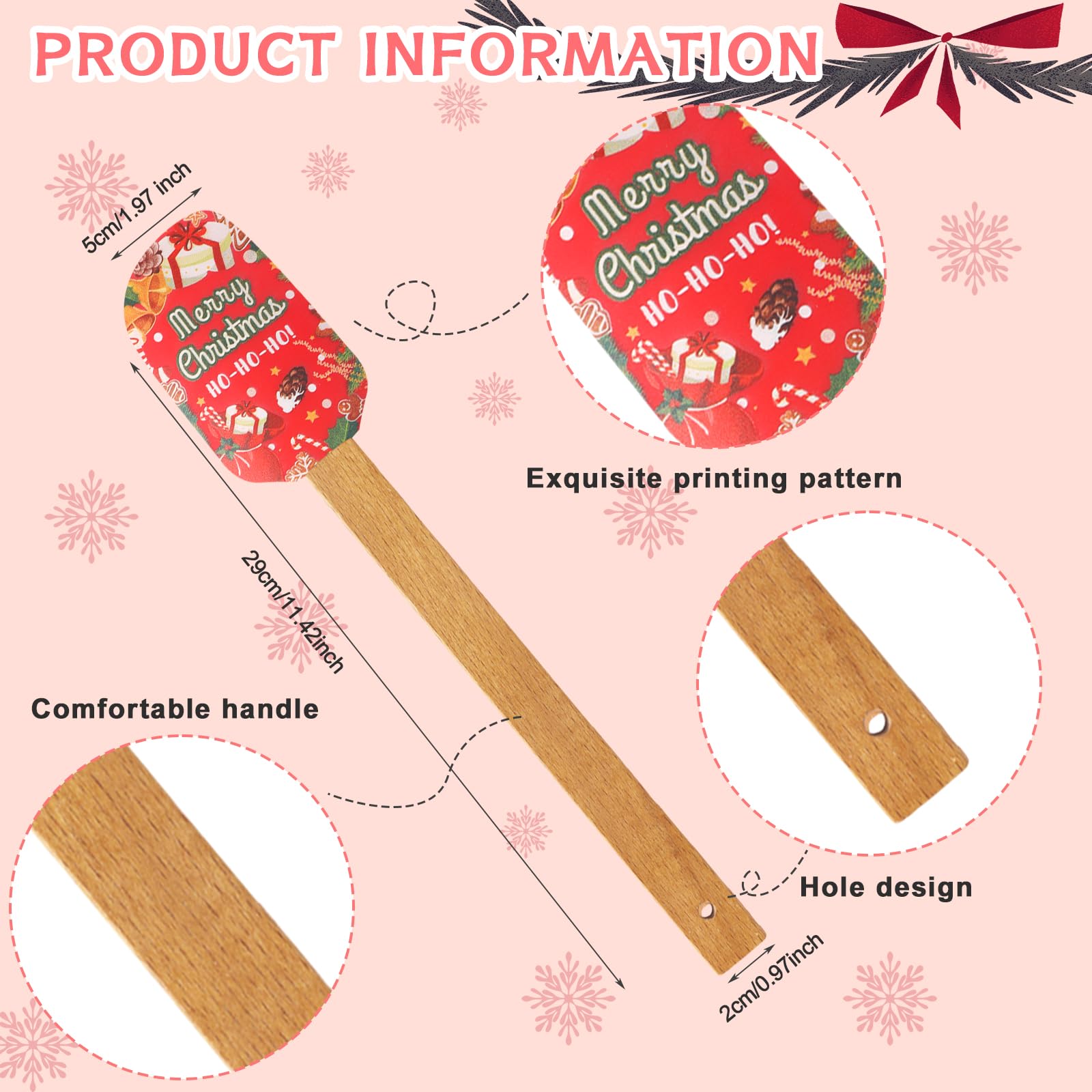 Patelai Christmas Silicone Spatula With Wooden Handle - Xmas Cake and Snowmen Pancake Spatula, Cute Pan Scraper, Dish Scraper for Kitchen Mixing Cooking (Chic Style, 6 Pieces)