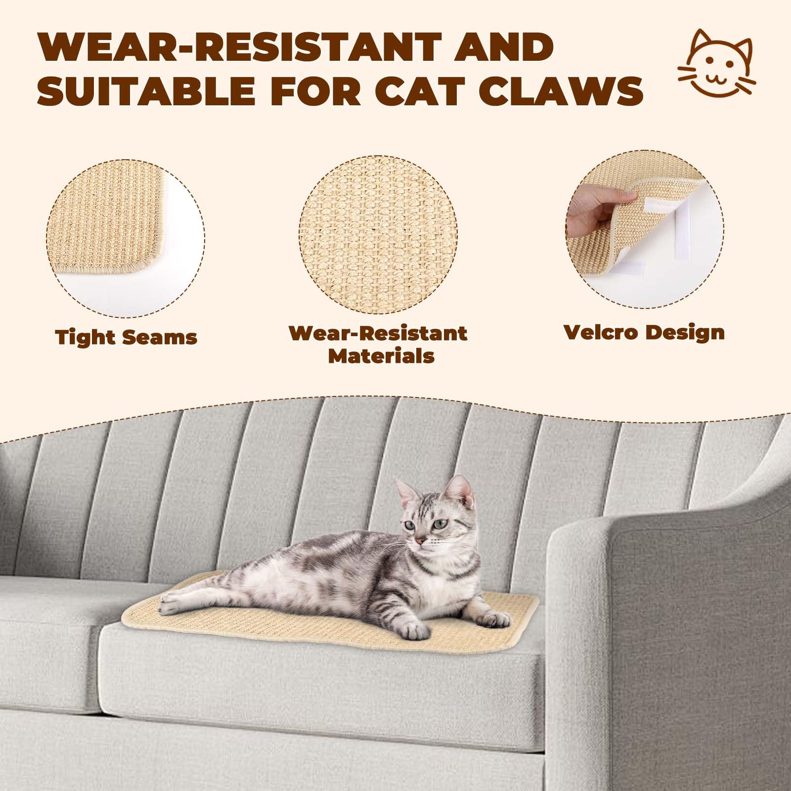 2 Pièces Tapis Griffoir pour Chat, Anti-dérapant Horizontal et Vertical en Sisal, Grattoir pour Protéger Les Meubles, 50x25cm
