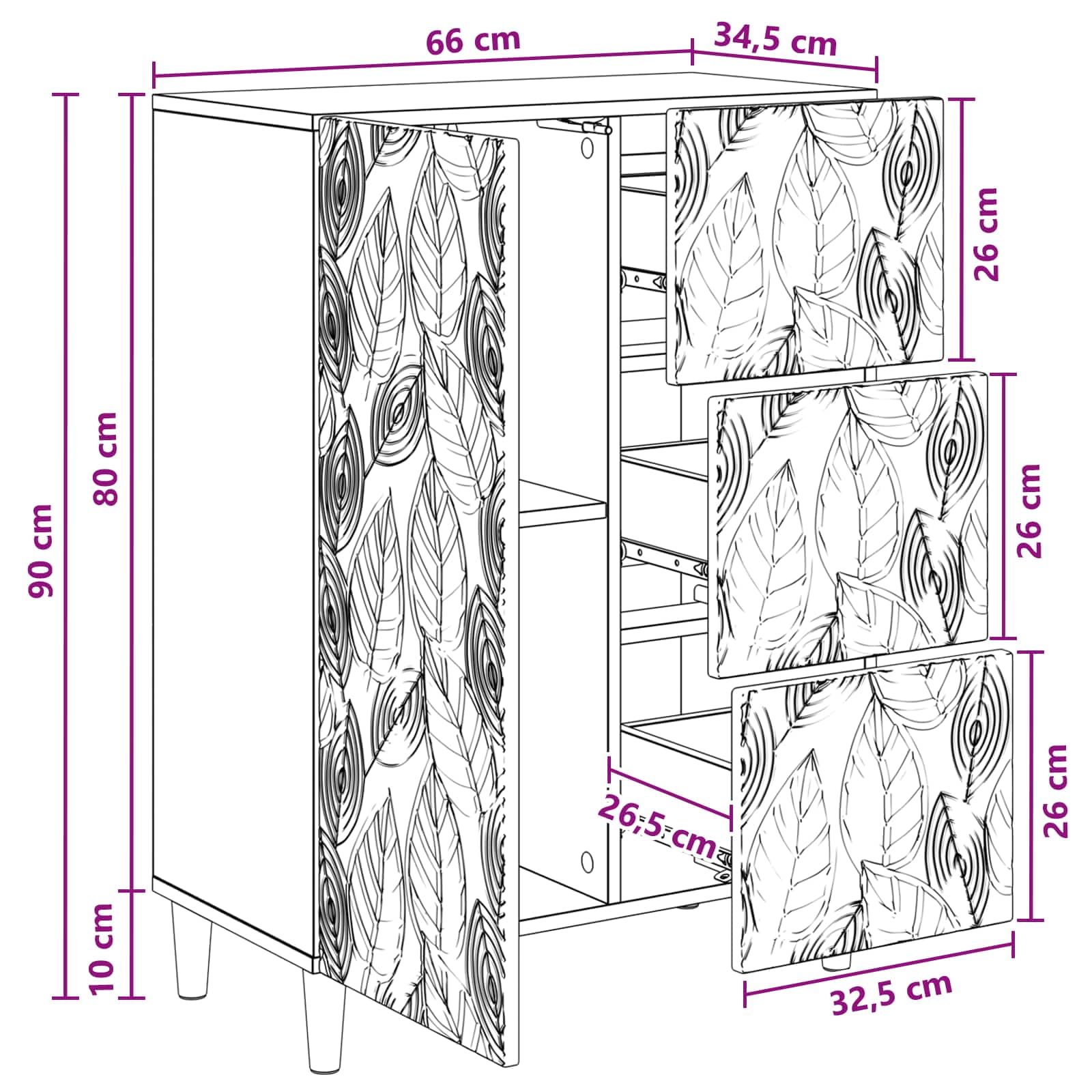Buffet en bois vieilli 66 x 34,5 x 90 cm