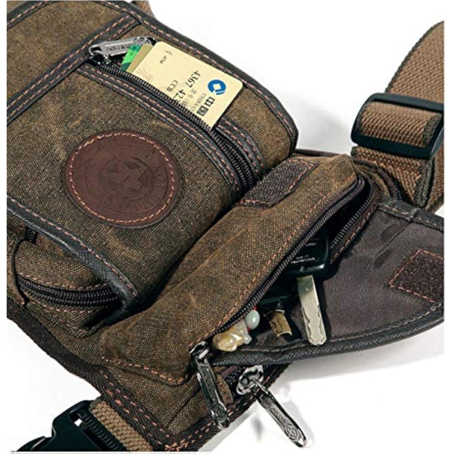 Pernera Moto Bolsa for Pierna, for Muslo, Lona/Nylon, Brazo Caído for Hombre, Cinturón for Cintura, Cadera, Motocicleta, Bandolera Mensajero(Khaki)