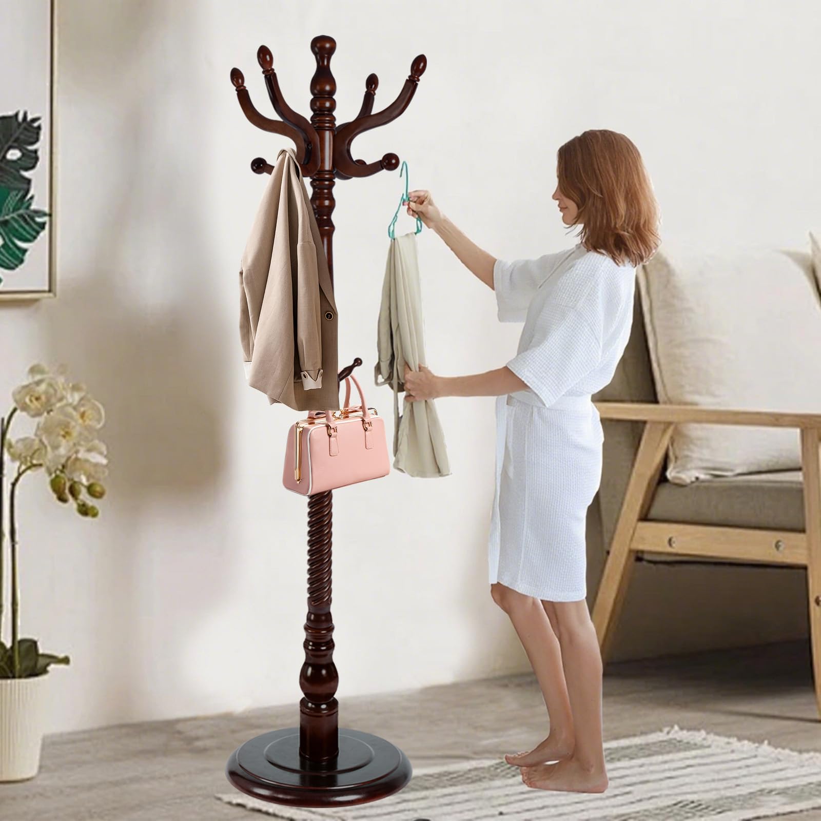 Haicang Solid Birch Coat Rack Stand