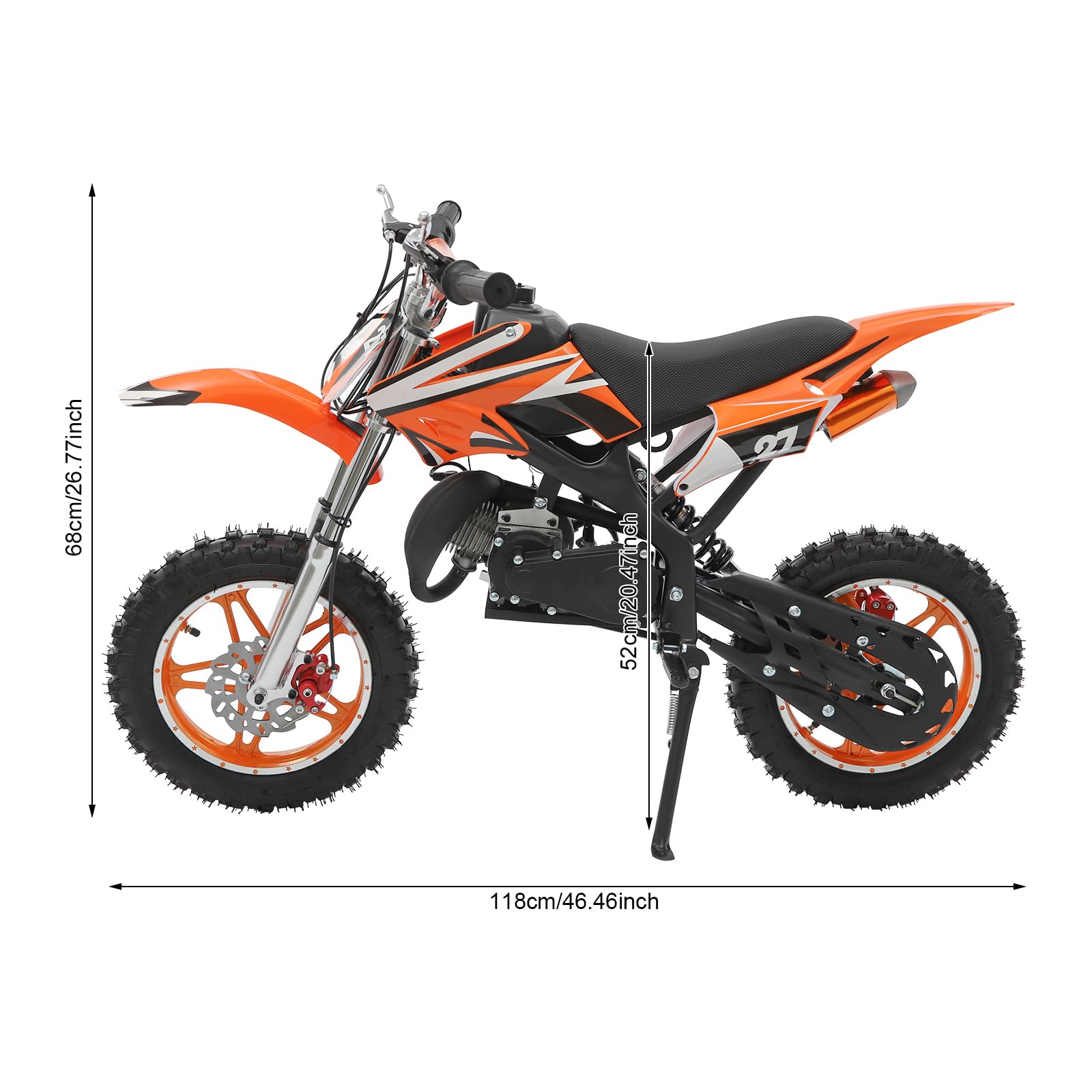 Dirt Bike de 49 cc, para niños, jóvenes, Crossbike de 2 tiempos, 10 pulgadas, método de arranque manual, frenos de disco, hasta 60 km/h, máx. 100 kg, Motorsport Pocket Crossbike (naranja)