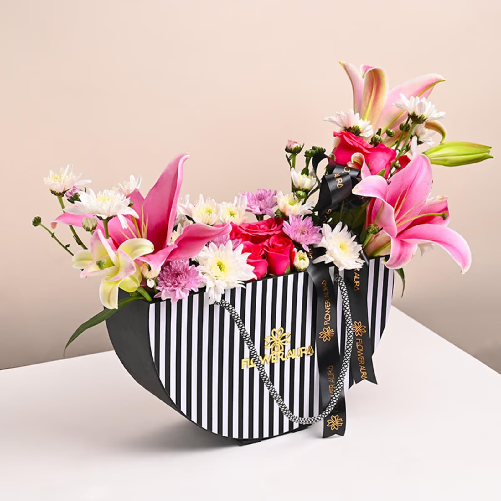 FlowerAura Premium Fresh Live Flower Bouquet of 2 Lilies, 7 Roses, 4 Daisy In FA Designer Box Gift For Birthday | Anniversary | Romantic Surprise | Women's Day | Mother's Day (Same Day Delivery)-image-47