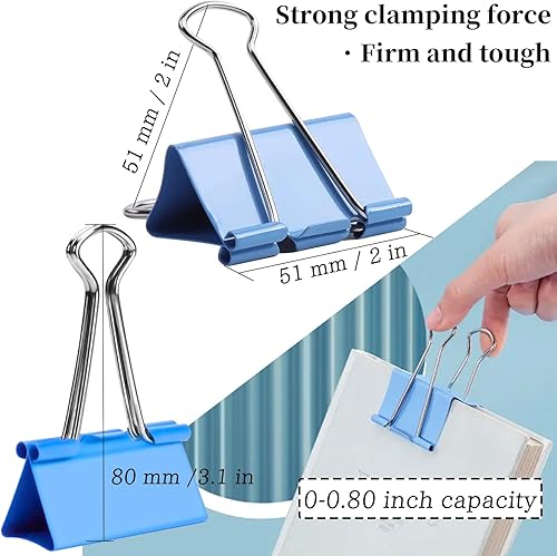 Miniatura 2 de Clips de carpeta extra grandes de 2 pulgadas (paquete de 48), abrazaderas de papel grandes de colores con caja, clips gigantes para carpeta