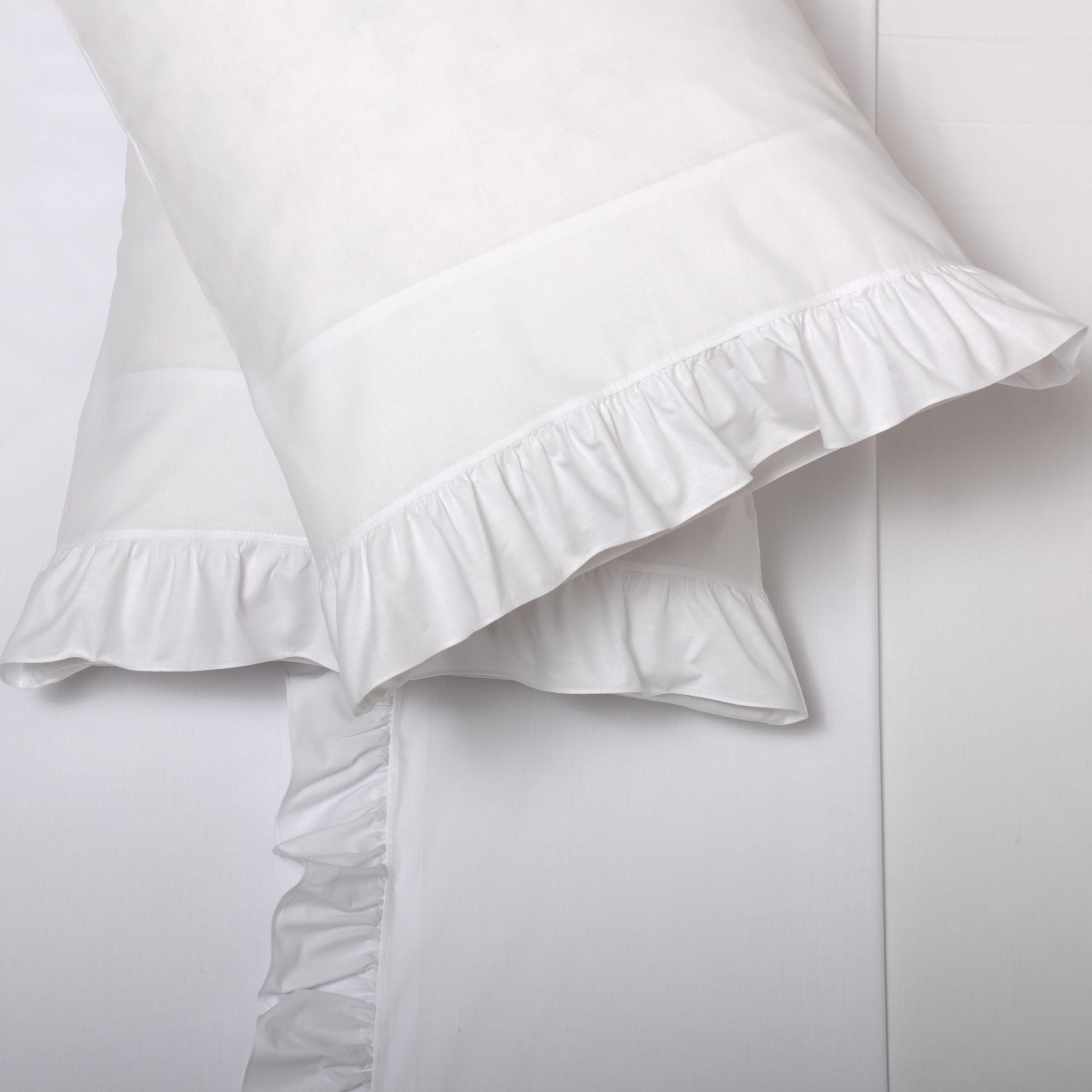 Sábanas Blancas para Cama de 140 con Volantes 558-100% Algodón de 200 Hilos - Sábana Encimera, Sábana Bajera Ajustable y Dos Fundas de Almohada