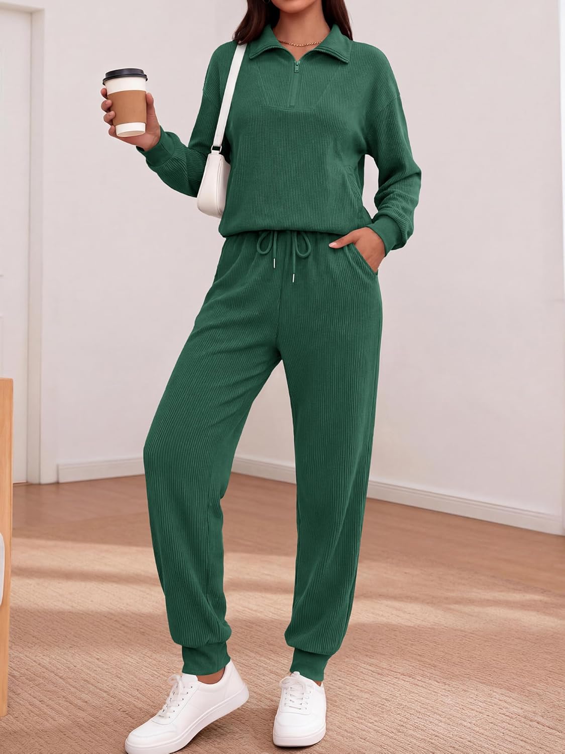 BTFBM Women's 2 Piece Tracksuit Spring Outfits 2026 Long Sleeve Half Zip Sweatshirt Sweatpants Lounge Set Sweatsuits - Image 4
