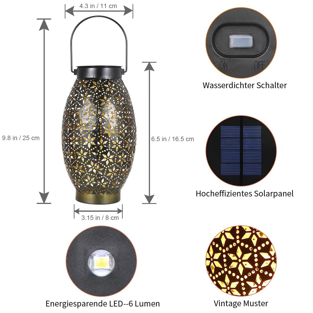 Görvitor Solarlaterne für Außen 4 Stück, LED Solar Laterne für Draußen Hängend IP65 Wasserdicht Metall, Orientalische Gartenleuchten Solar Warmweiß für Balkon Veranda Tisch Gartendeko Weihnachten