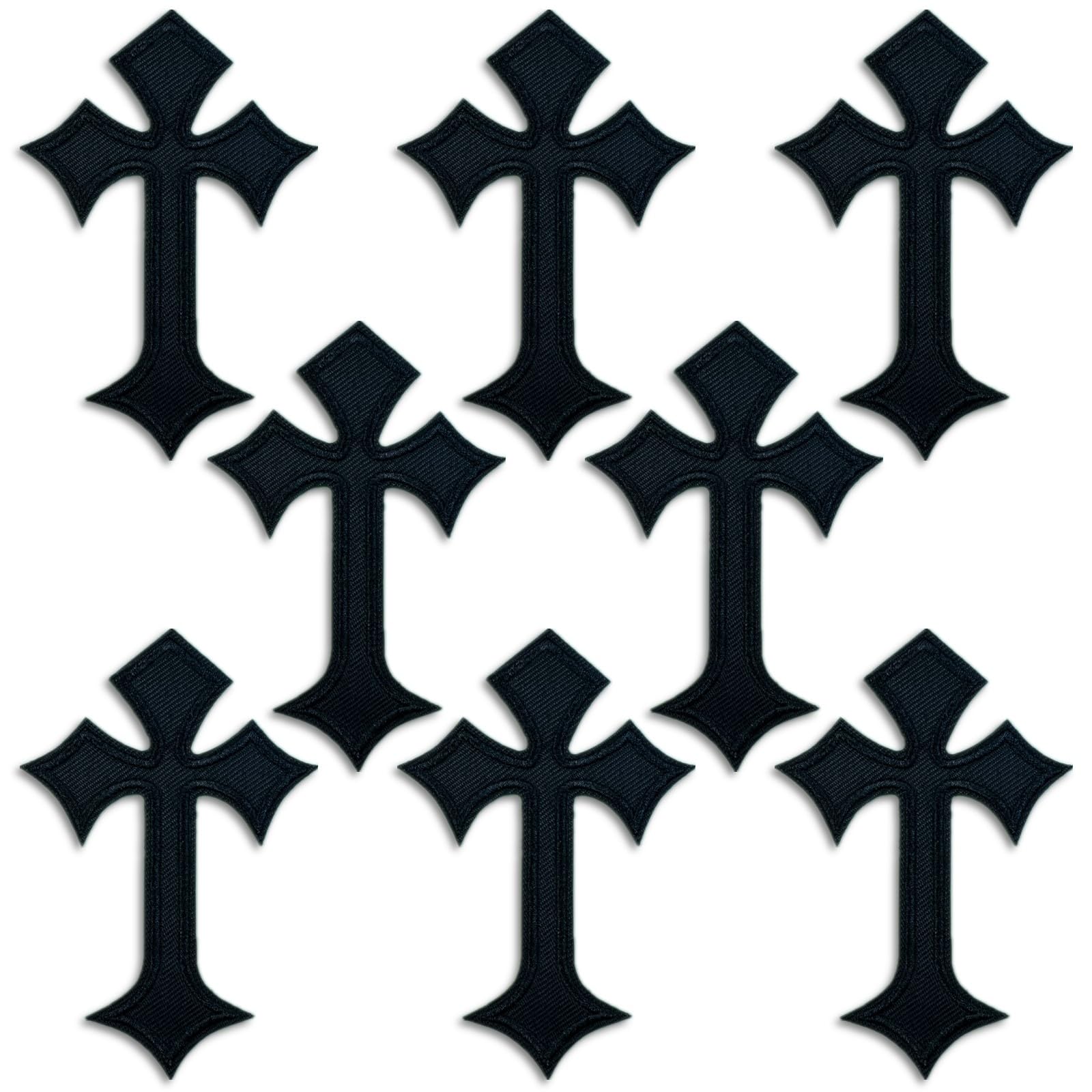 Cross Patches Iron On Cross Embroidery Applique Patch, DIY Decor Patches for Clothing Jeans Jackets Backpacks Hats Shirts (8 Pieces Black)
