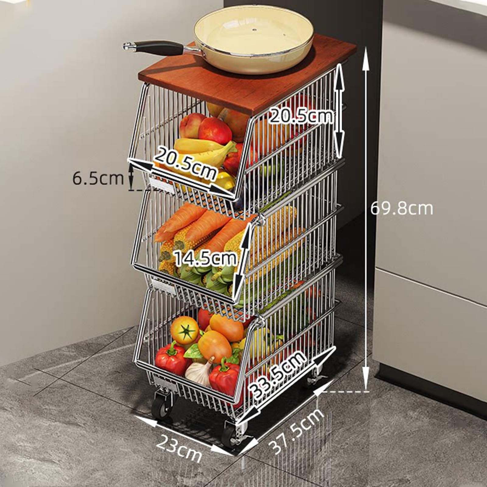 3 Niveaux Paniers En Fil Métallique Avec Roues, Corbeille À Fruits Panier De Fruits Et Legumes Support De Rangement Légumes Et Fruits Panier Rangement Salle De Bain
