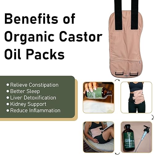 Miniatura 2 de Kit de envoltura de aceite de ricino orgánico apoyo natural para la inflamación, estreñimiento y desintoxicación  Cómodo envoltura sin fugas