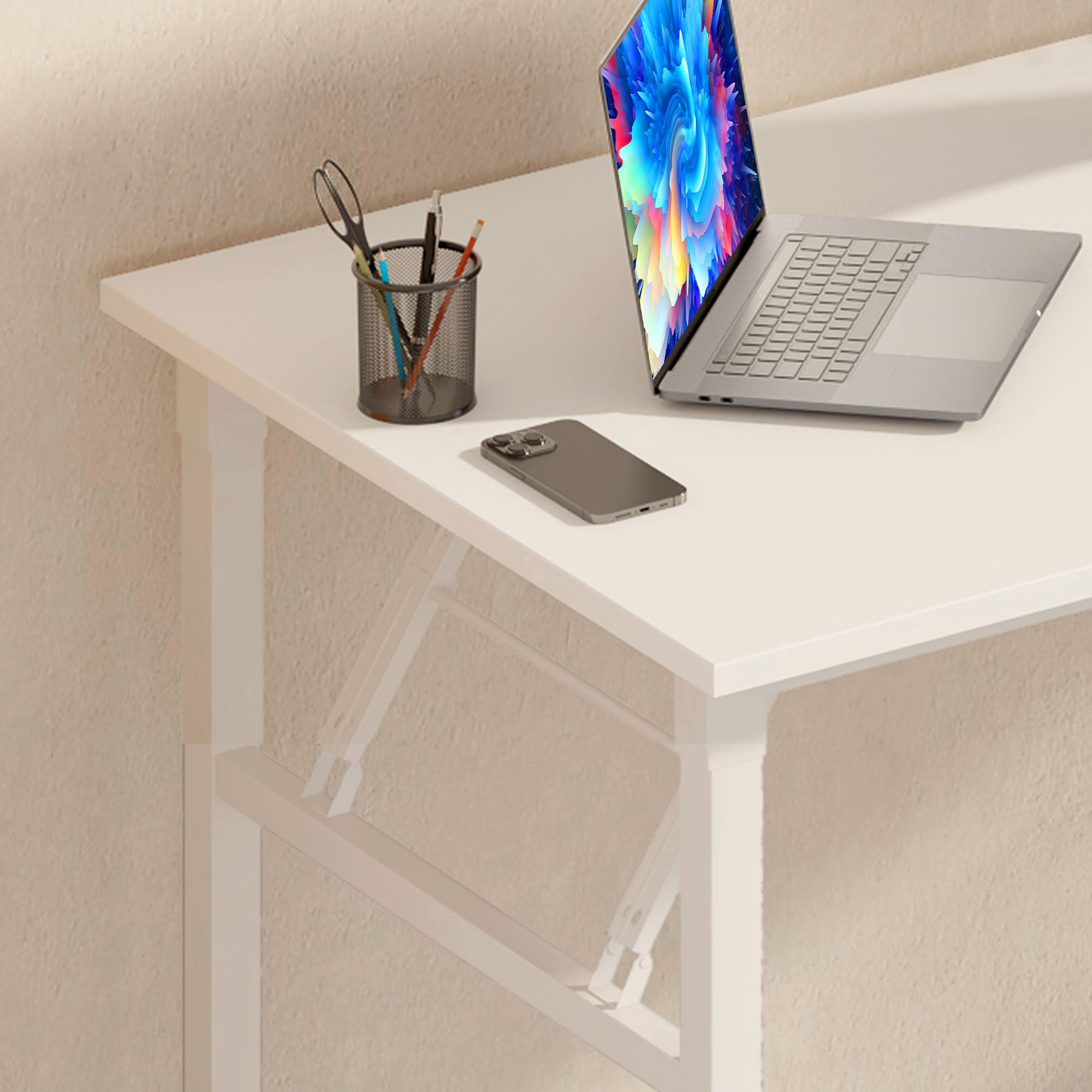 Tavolo Pieghevole, Scrivania per Computer, Scrivania Piccolo, Tavolo da Ufficio, in Legno, per Ufficio e Soggiorno, 100 x 60 cm, Bianco