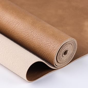 Faux Leather Sheets Rough Texture Surface12 x 53 30cm x 135cm Inch Leather Fabric for DIY Crafting Thick Durable Synthetic Repholstery PU Vinyl Upholstery Fabric Y880 Light Brown, 1/3 Yard