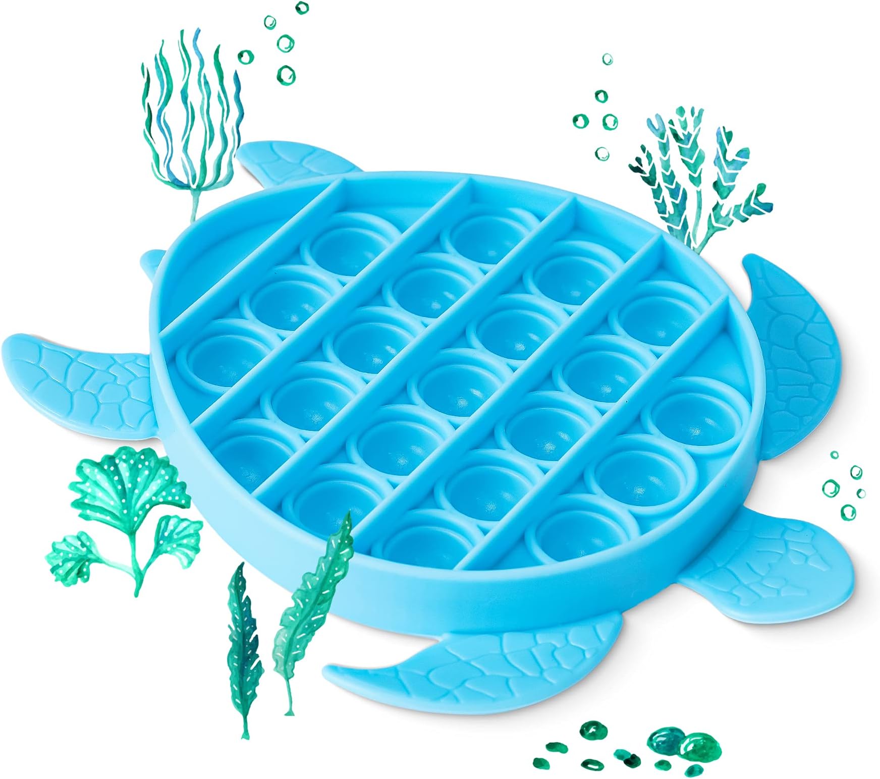 NiHealth Push Pop Bubble Fidget Sensory Toy Sea Turtle Fidget Toy for Special Needs Stress Reducer Anxiety Relief Popper Game Board Silicone Squeeze Toy for Kids and Adults (Blue)