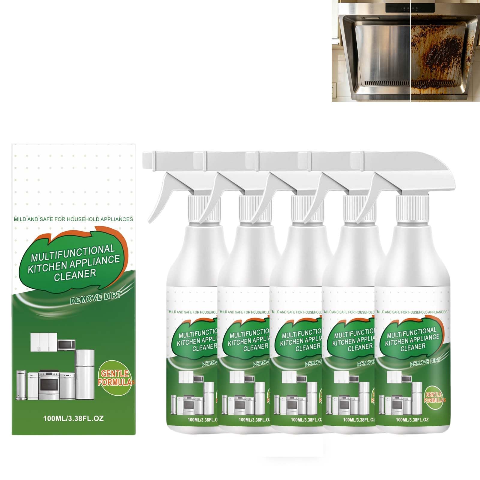 Nettoyant multifonctionnel pour appareils de cuisine, dégraissant puissant spray, nettoyant dégraissant efficace pour four, plaque de cuisson hotte, solution nettoyage quotidien multi-surfaces (PCS5)
