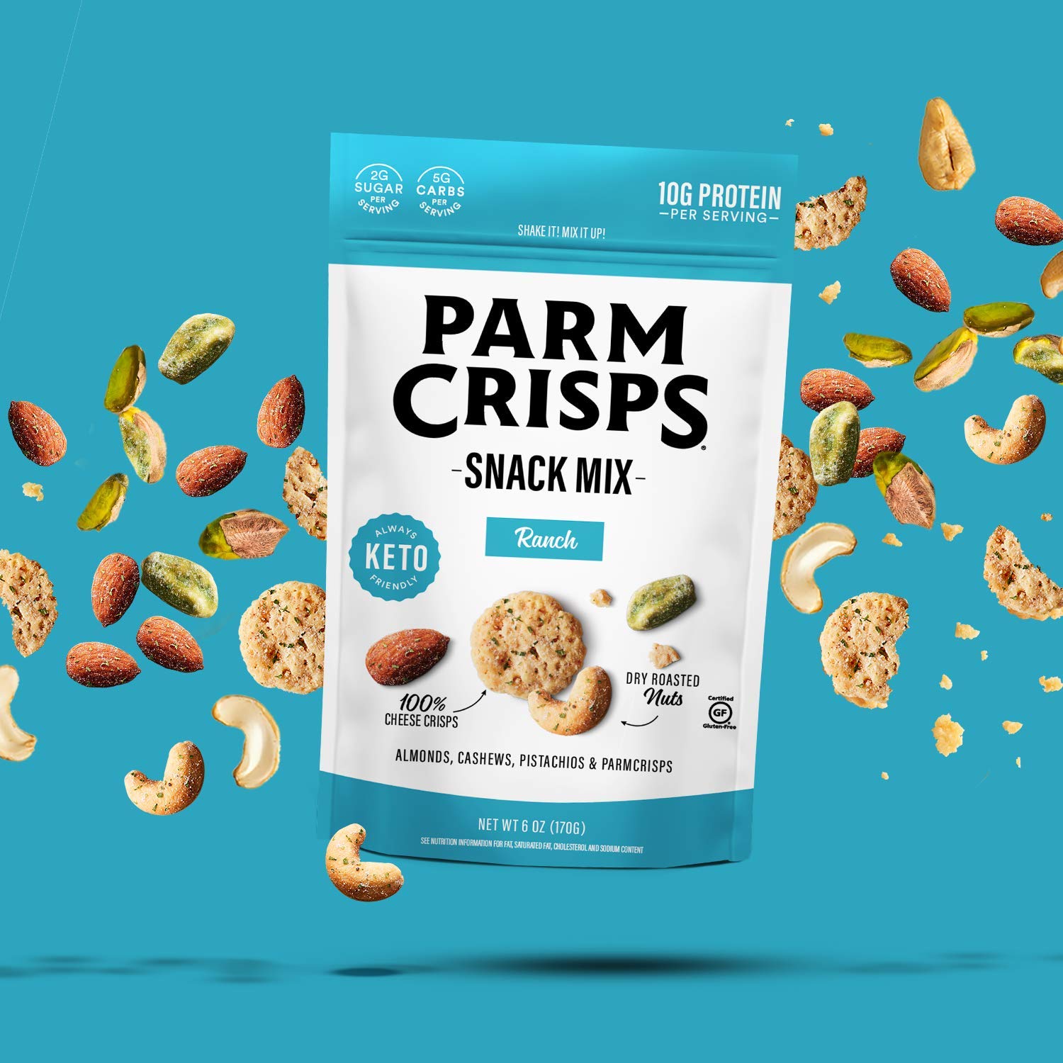 ParmCrisps Snack Mix Ranch Cheese Parm Crisps and Nuts Snack, Made Simply with 100 Cheese