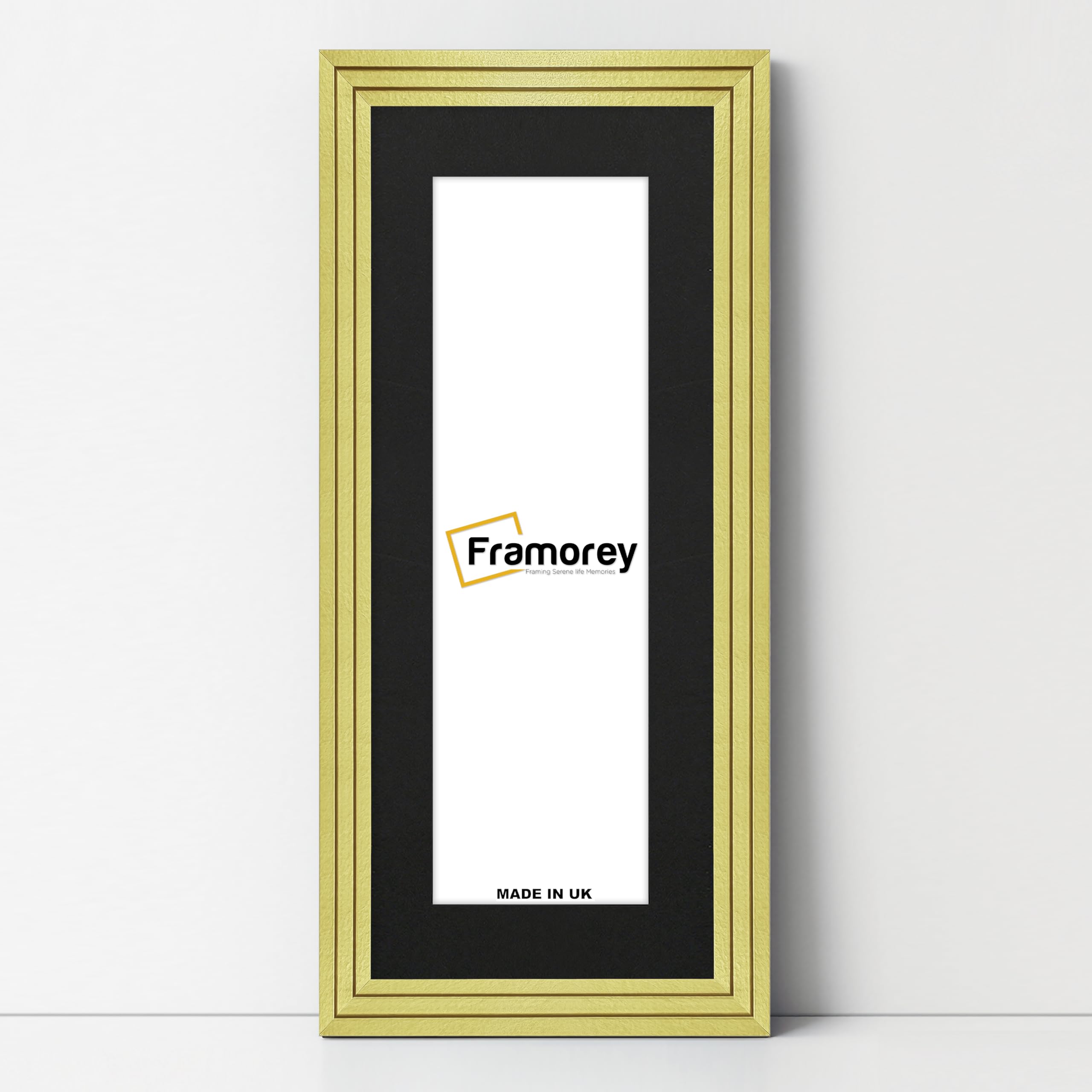 FRAMOREY Panorama Step Style Wooden Effect Picture Frame, 16x9" Size Gold Photo Frame With 12x5" Size Black Mount, Photo Print Frames, Wall Hanging Poster Frame, Best Photo Frames For Living Room