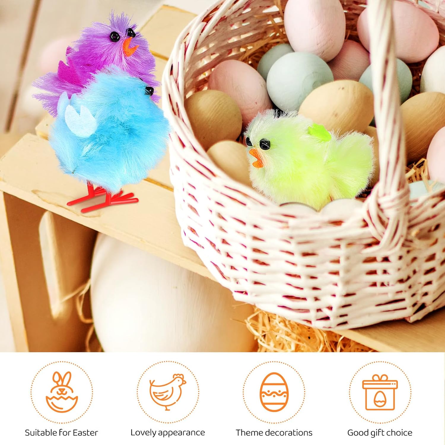Luxshiny 36 Pcs Mini Colored Easter Chicks, Fluffy Plush Animal Figurines for Easter Basket Fillers, Party Favors, Spring Decorations, DIY Crafts