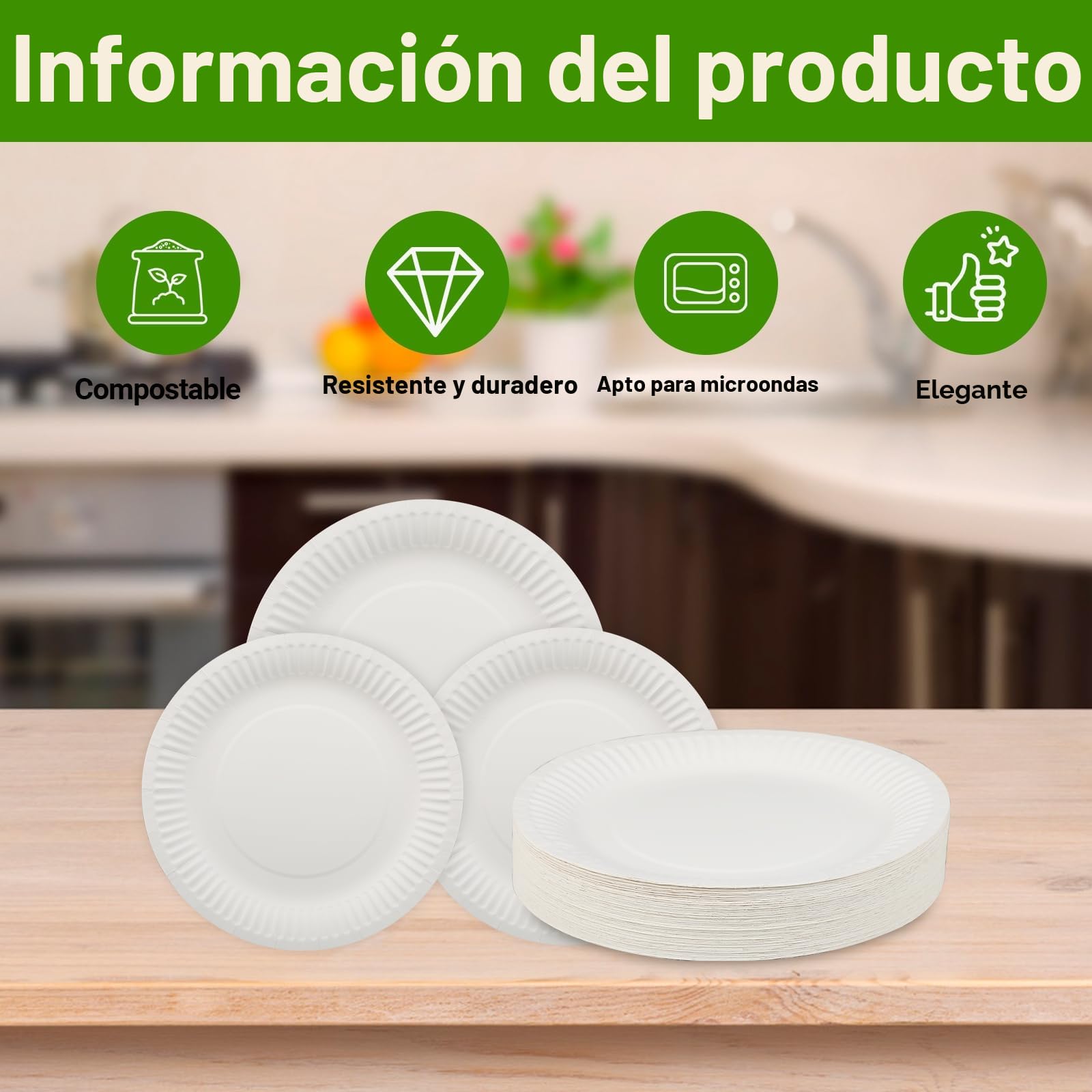 110 Platos Cartón Blancos de 23 cm – Platos Papel para Cumpleaños, Fiestas y Barbacoas – Platos Cumpleaños Resistentes y Elegantes, Para Eventos y Celebraciones.