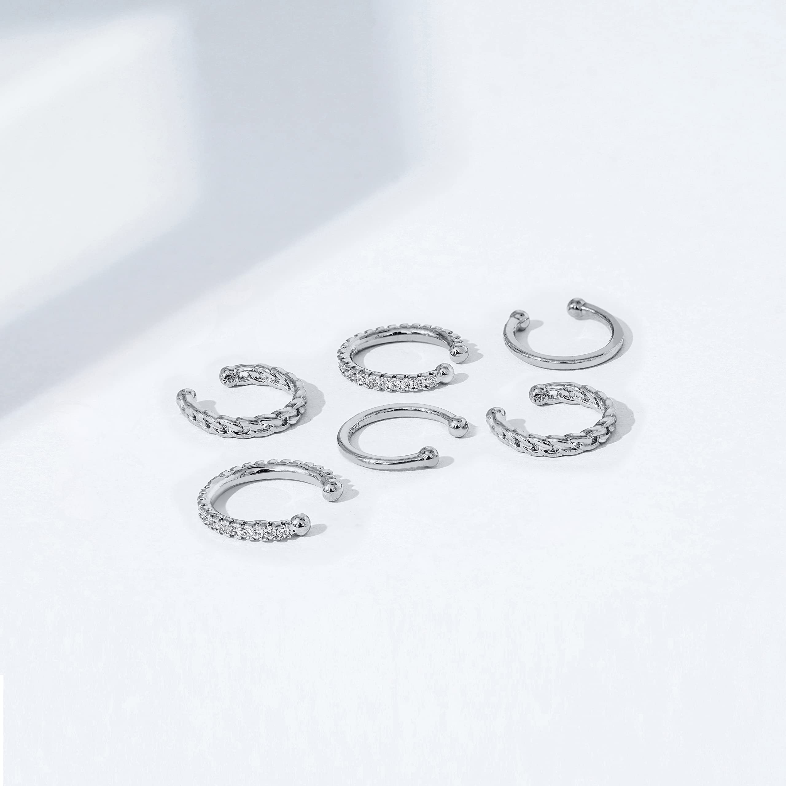 Amazon Essentials 14K Gold or Rhodium Plated Sterling Silver Set of 3 Ear Cuffs