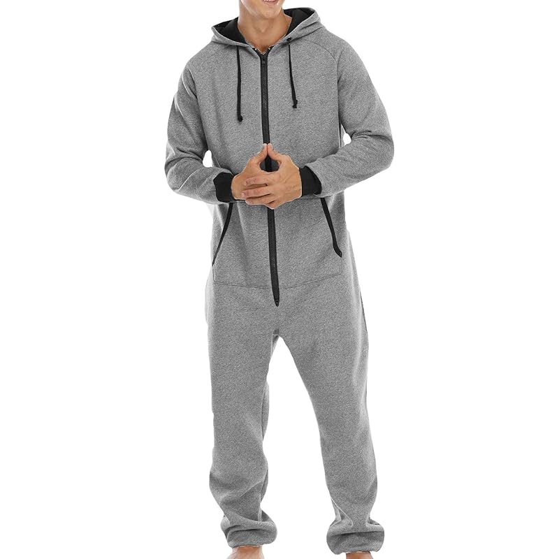 Ababc Mens Hooded Jumpsuit Onesie Zip Up One Piece Romper Solid Adult Overall Hoodie With Pocket Ababc Mens Hooded Jumpsuit Onesie Zip Up One Piece Romper Solid Adult Overall Hoodie With Pocket